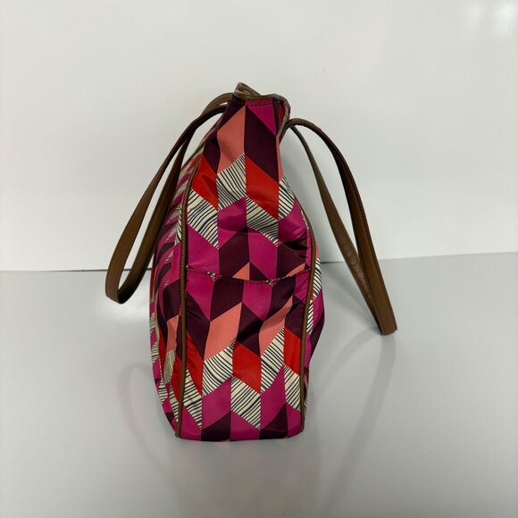 Vera Bradley Large Geometric Print Tote Bag Faux Leather Handles Zipper Closure - Picture 7 of 8